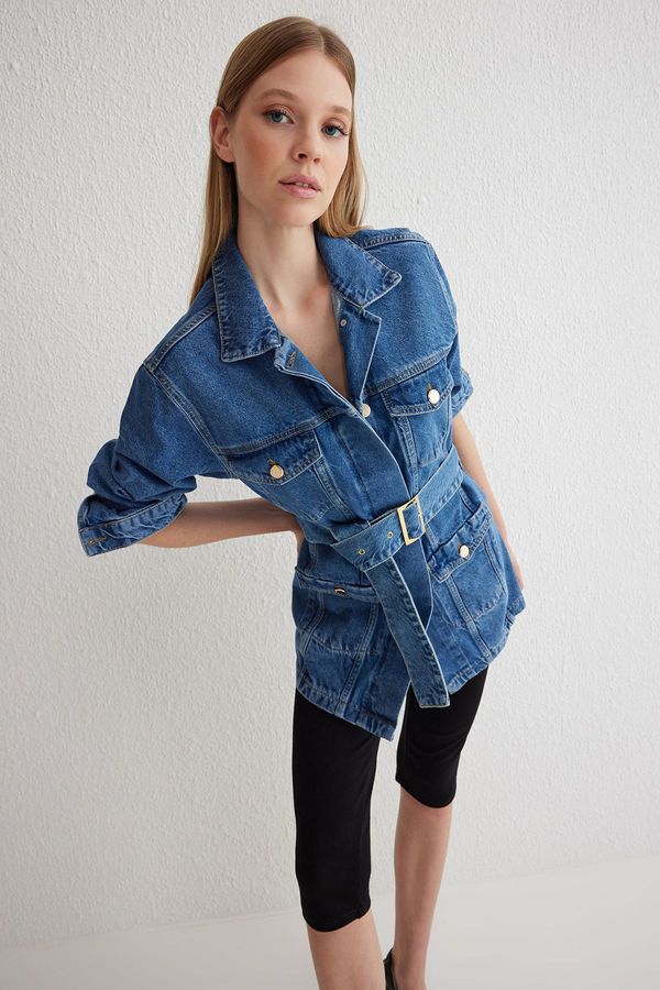 Trendyol Trendyol Blue Pocket Detailed Denim Jacket