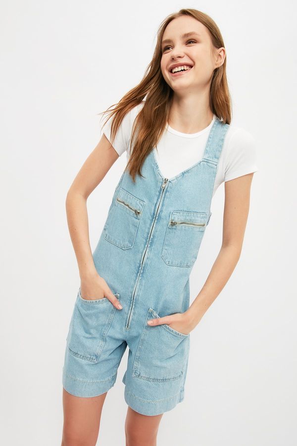 Trendyol Trendyol Blue Pocket Detailed Zipper Denim Overalls