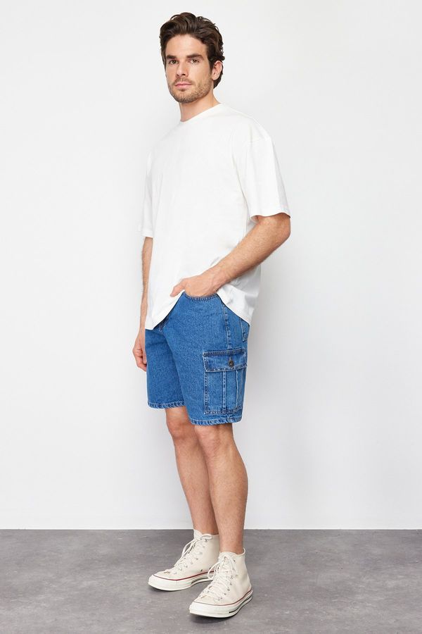 Trendyol Trendyol Blue Regular Fit Denim Shorts with Cargo Pocket