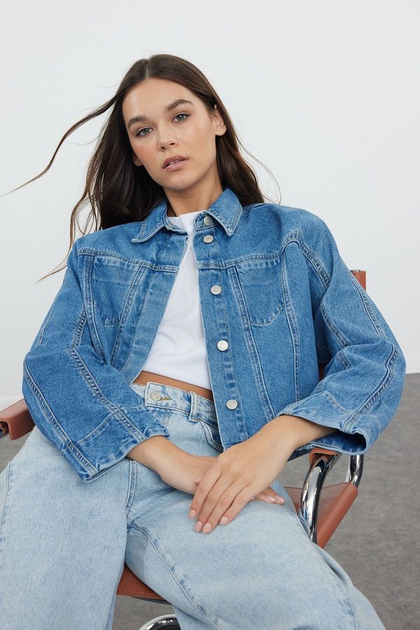 Trendyol Trendyol Blue Stitching Detailed Denim Jacket