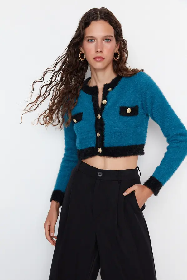 Trendyol Trendyol Blue Super Crop купчина трикотаж жилетка