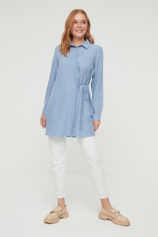 Trendyol Trendyol Blue Tie Waist Woven Aerobin Shirt