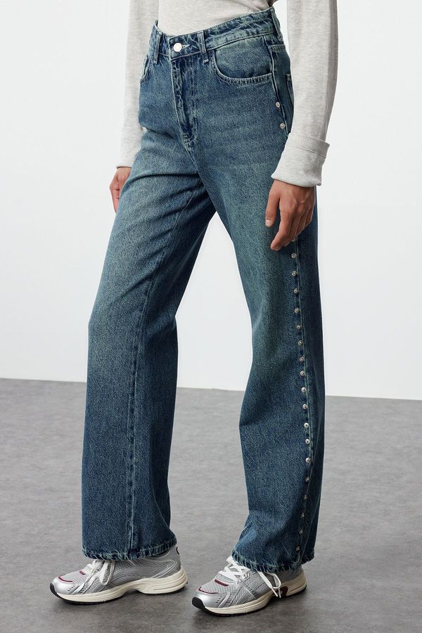 Trendyol Trendyol Blue Troc Detailed High Waist Wide Leg Jeans