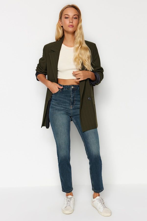 Trendyol Trendyol Blue висока талия тънък мама дънки