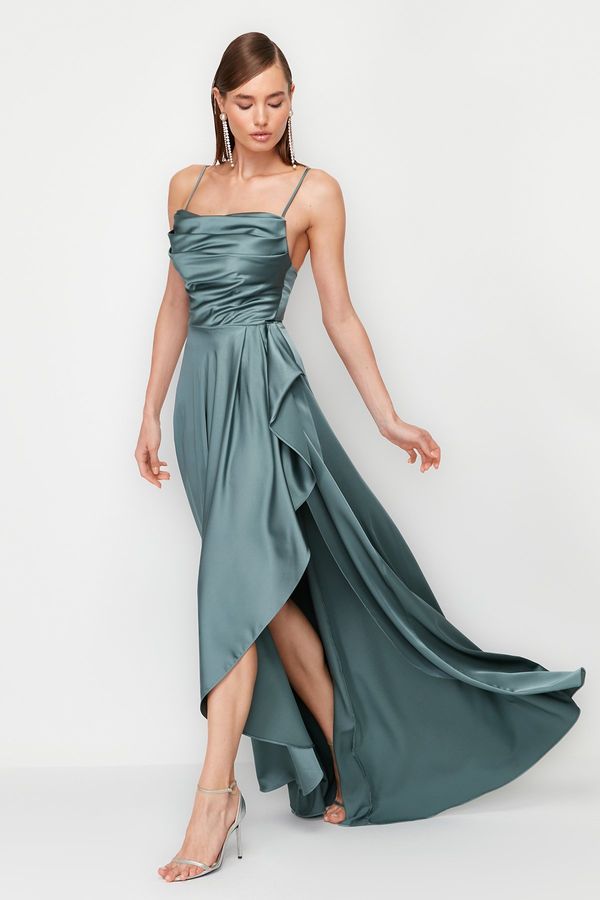Trendyol Trendyol Blue Woven Satin Long Elegant Evening Dress
