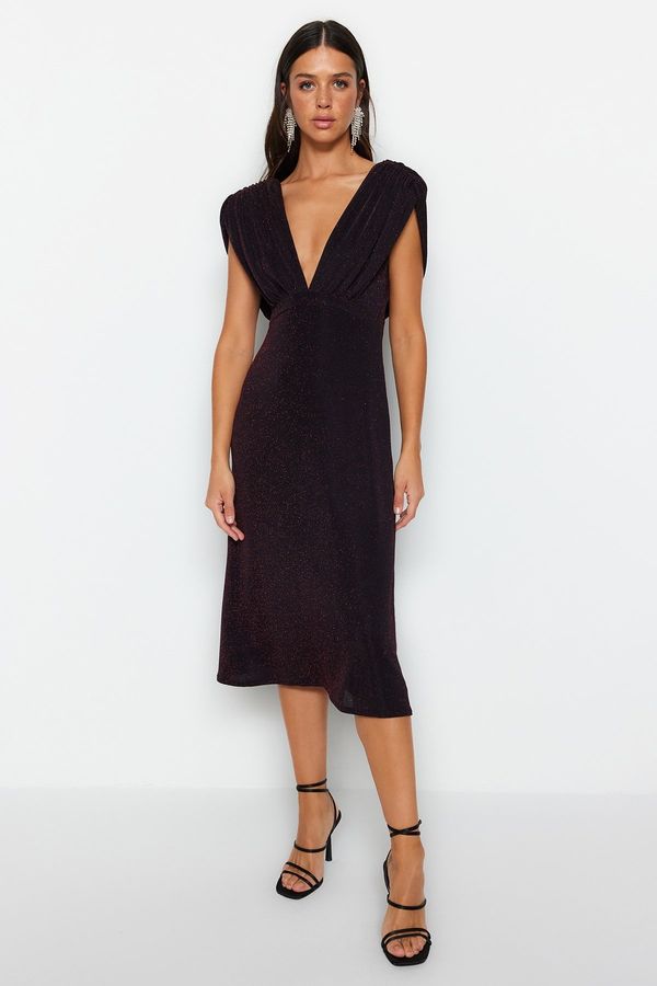Trendyol Trendyol бордо отворена талия / скейтър облицована лъскава вечерна рокля