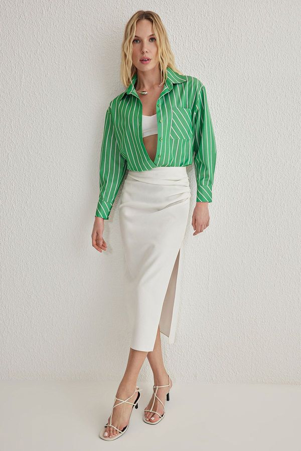 Trendyol Trendyol Bralette Detail in Green Striped Oversize Wide Pattern Woven Shirt
