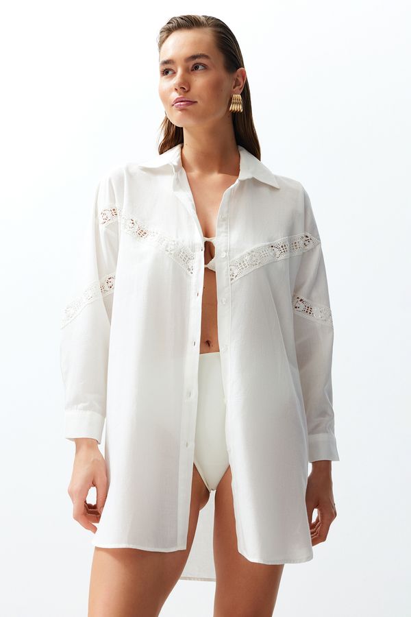 Trendyol Trendyol Bridal Ethnic Patterned Midi Woven Stripe Accessory 100% Cotton Beach Dress