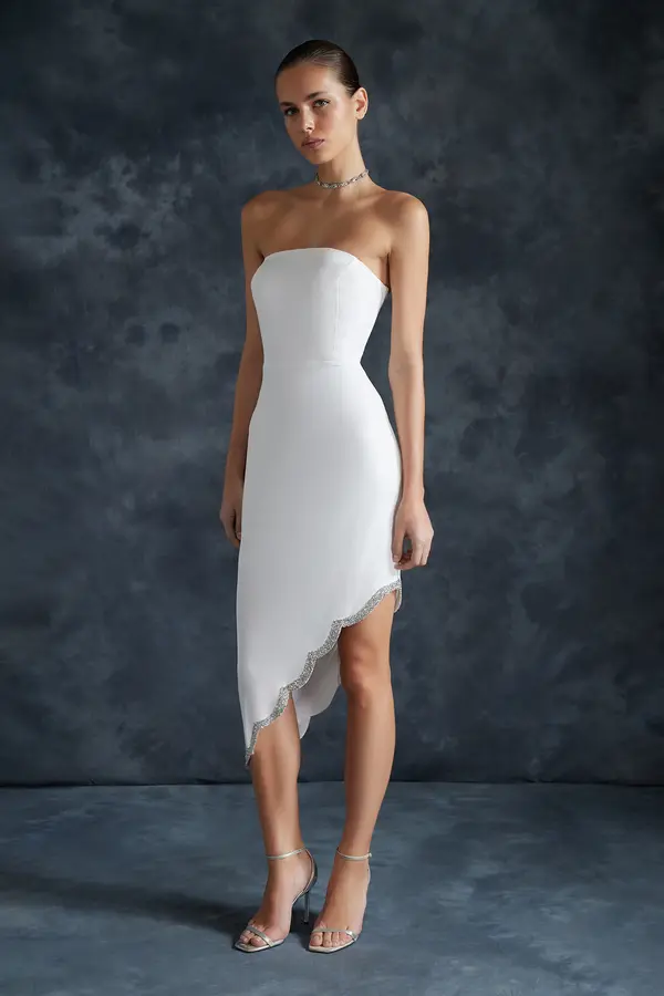 Trendyol Trendyol Bridal White Shiny Stone Woven Wedding / Wedding Elegant Evening Dress