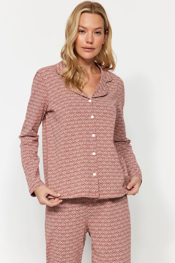 Trendyol Trendyol Brown 100% Cotton Ethnic Patterned Shirt-Pants Knitted Pajamas Set