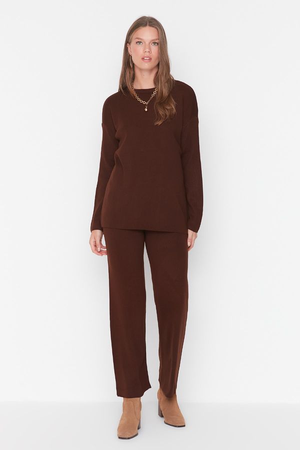 Trendyol Trendyol Brown Basic Crew Neck Knitwear Two Piece Set