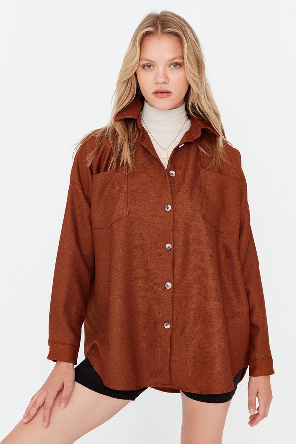 Trendyol Trendyol Brown Basic Woven Shirt