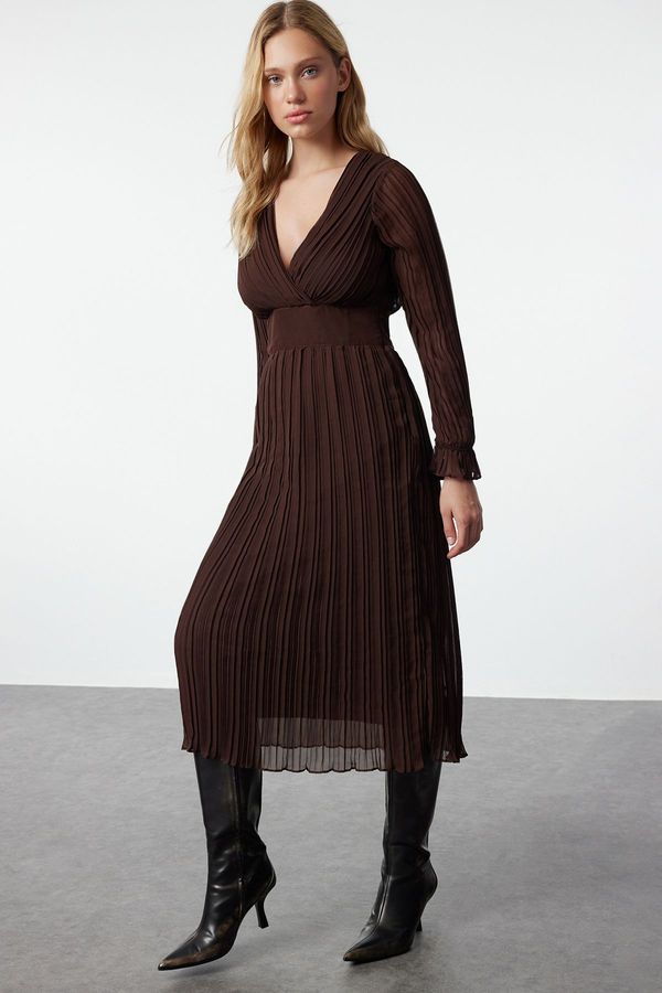 Trendyol Trendyol Brown Belted Plain Maxi Woven Dress