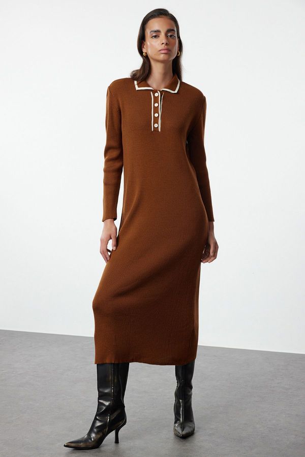 Trendyol Trendyol Brown Collared Polo Neck Knit Dress