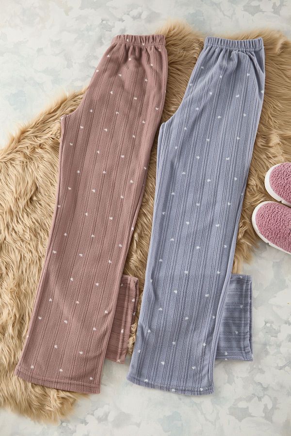 Trendyol Trendyol Brown-Grey 2 Pack With Heart Polar Winter Knitted Pajama Bottoms