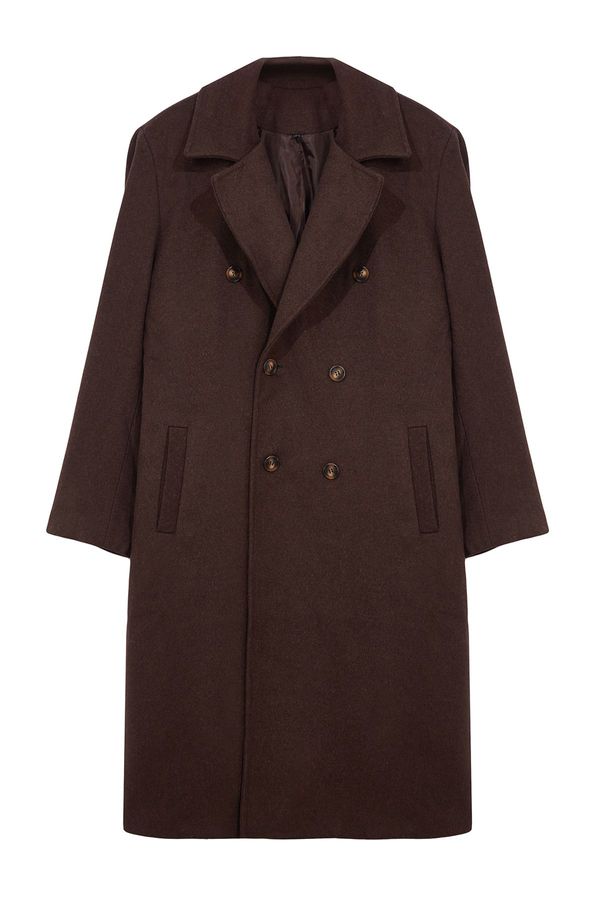 Trendyol Trendyol Brown Loose Fit Double Breasted Long Stitched Winter Coat