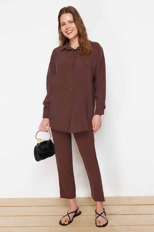 Trendyol Trendyol Brown Modal Fabric Woven Bottom Top Shirt Pants Set
