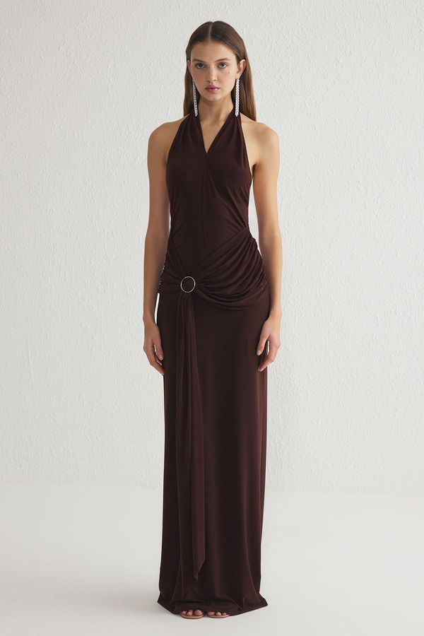 Trendyol Trendyol Brown Plain Slim Knit Elegant Evening Dress & Graduation Dress