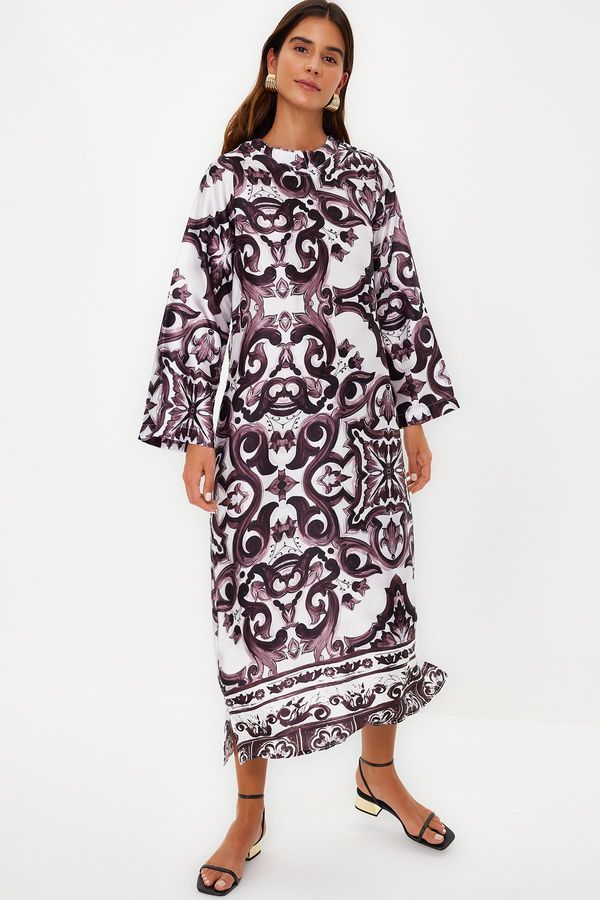 Trendyol Trendyol Brown Satin Tile Pattern Evening Dress Kaftan Dress