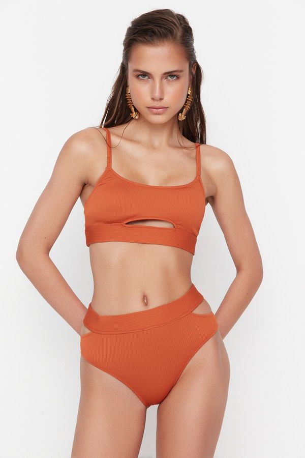 Trendyol Trendyol Brown Textured Cut Out Detailed Bikini Bottoms