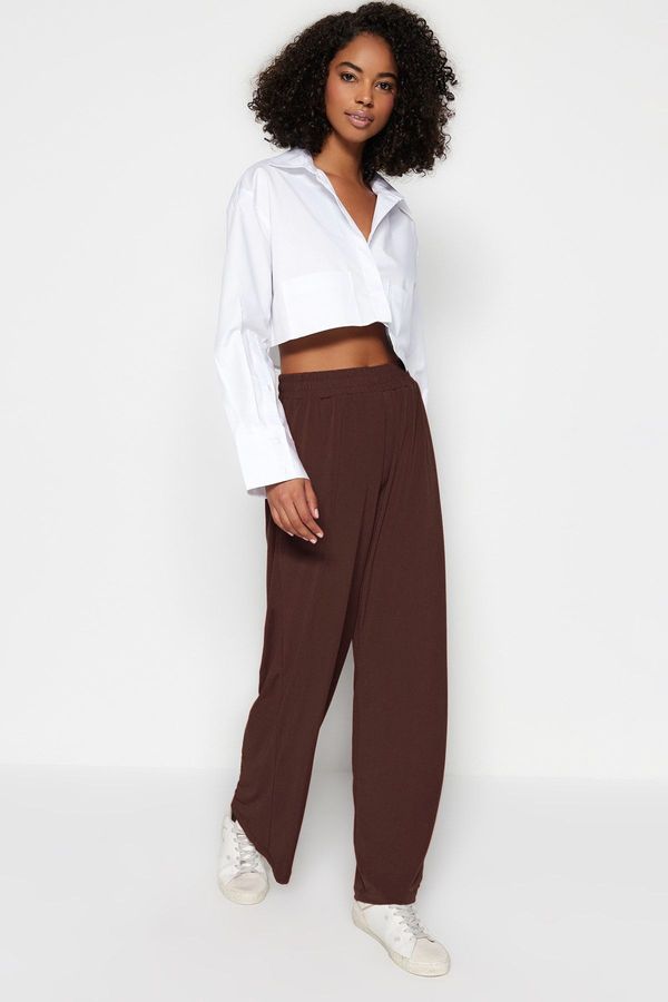 Trendyol Trendyol Brown Wide Leg/Relaxed Cut High Waist Stretchy Trousers