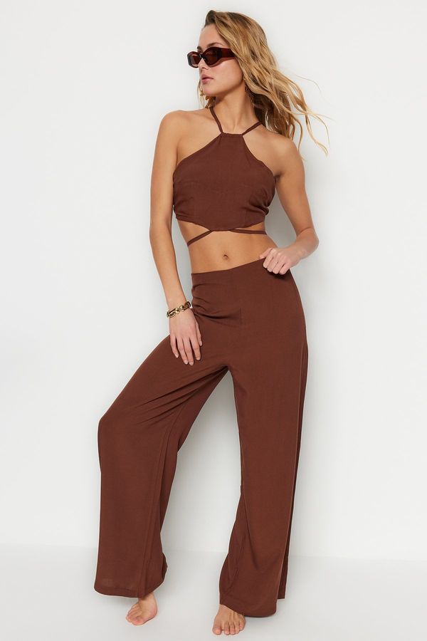 Trendyol Trendyol Brown Woven Tie Blouse Trouser Suit