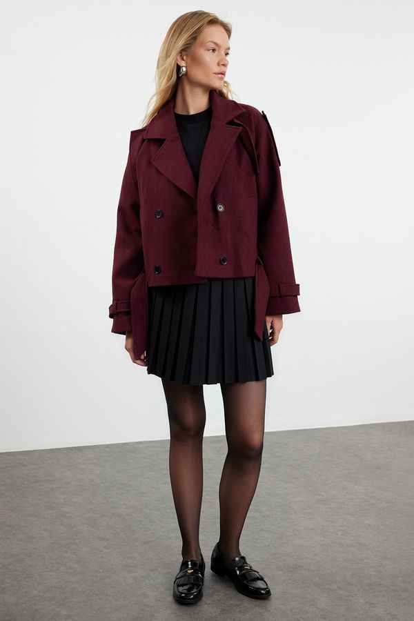 Trendyol Trendyol Burgundy Collar Detailed Short Oversize Cashmere Coat