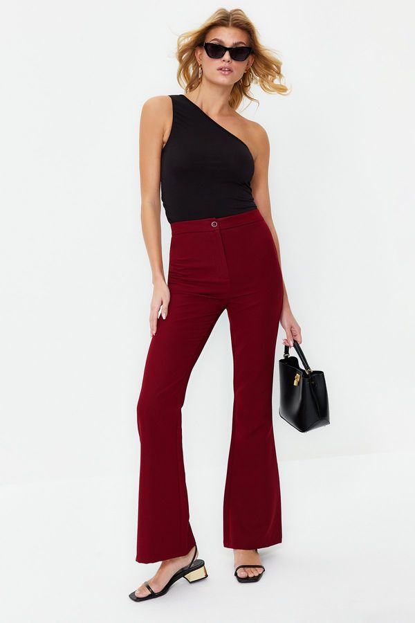 Trendyol Trendyol Burgundy Flare Flare Leg High Waist Woven Trousers