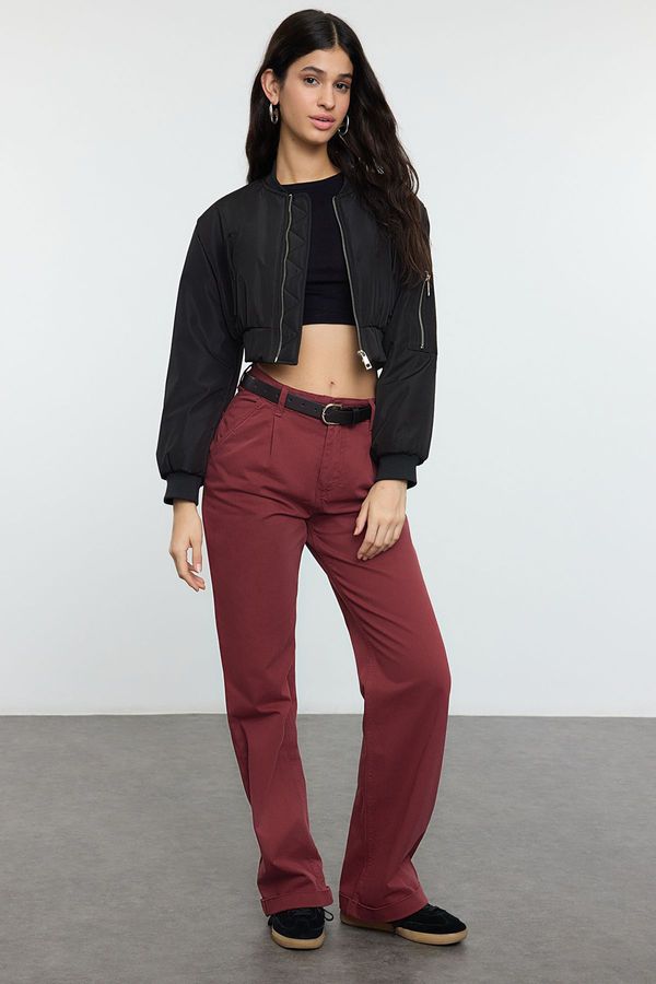 Trendyol Trendyol Burgundy High Waist Belted Wide Leg Jeans