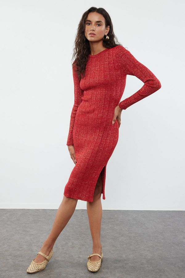 Trendyol Trendyol Burgundy Midi Glittery Knitwear Dress