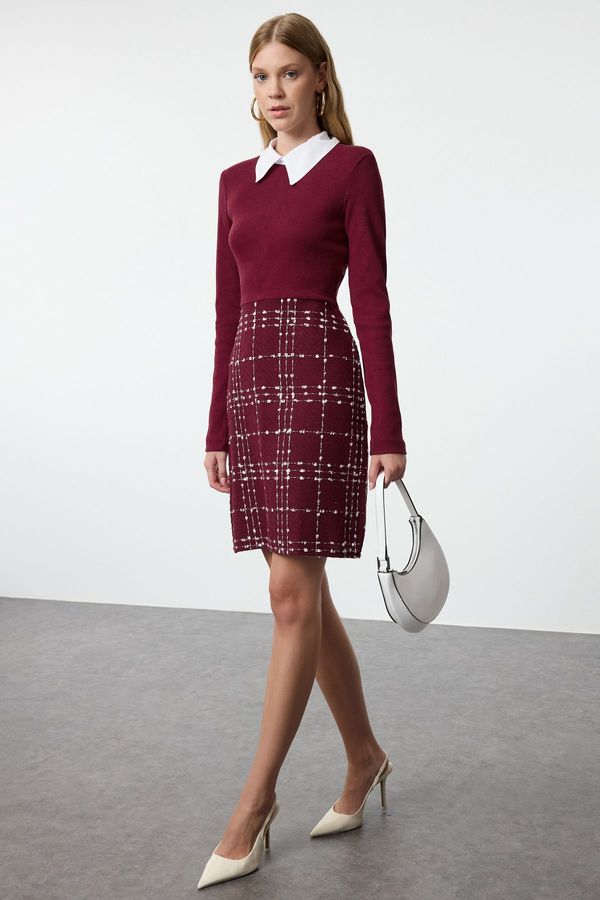 Trendyol Trendyol Burgundy Plaid / Checkered Woven Dress
