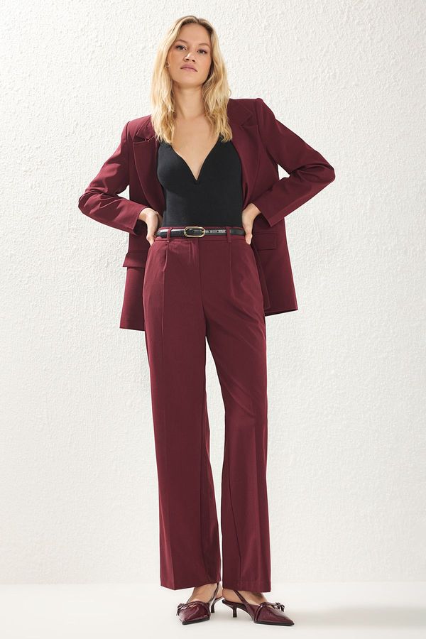 Trendyol Trendyol Burgundy Pleated Wide Leg/Wide Leg Woven Trousers