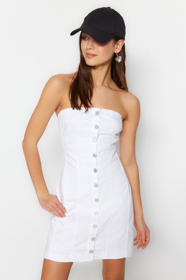 Trendyol Trendyol бяла предна закопчана мини дънкова рокля