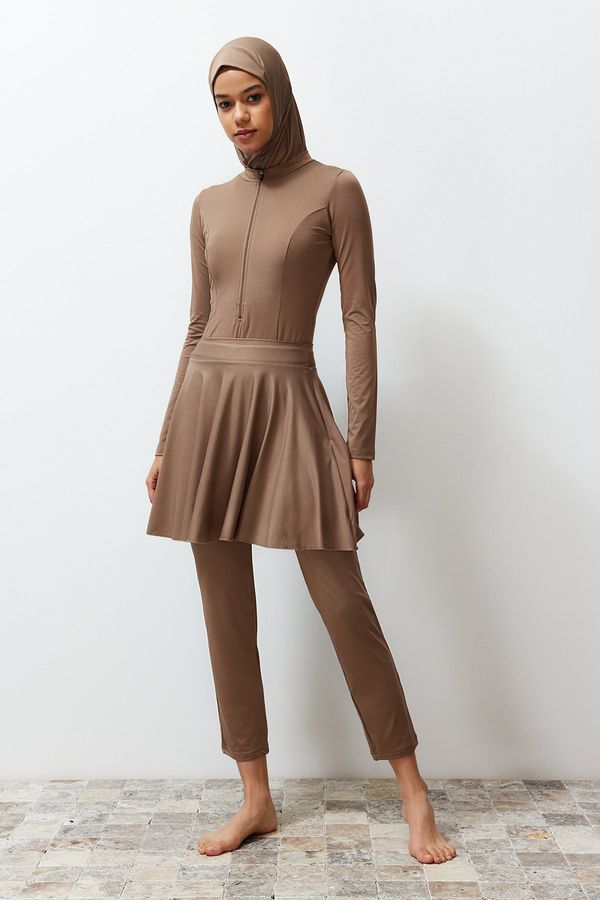 Trendyol Trendyol Camel 3-Piece Fully Covered Beachwear Swimsuit Set