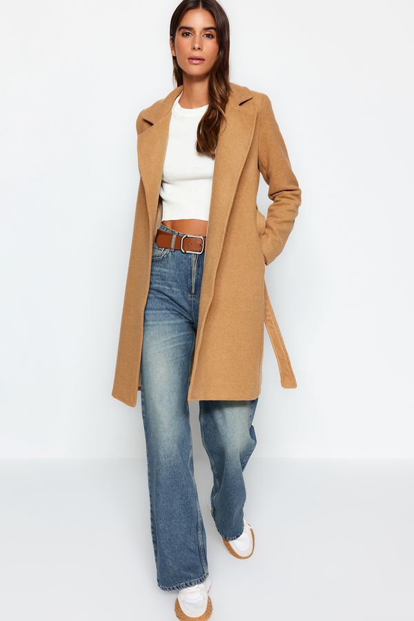 Trendyol Trendyol Camel Belted Long Wool Cachet Coat