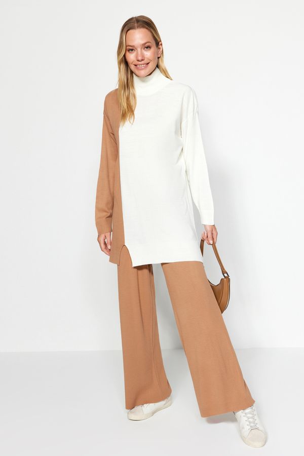 Trendyol Trendyol Camel Color Block Sweater-Trousers Knitwear Two Piece Set