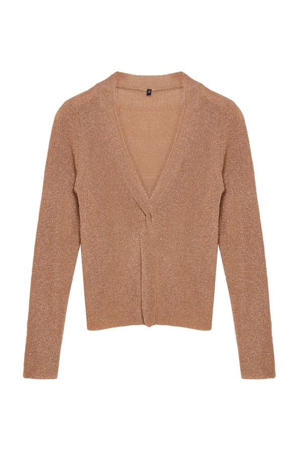 Trendyol Trendyol Camel Glitter Slit Detailed Knitwear Sweater