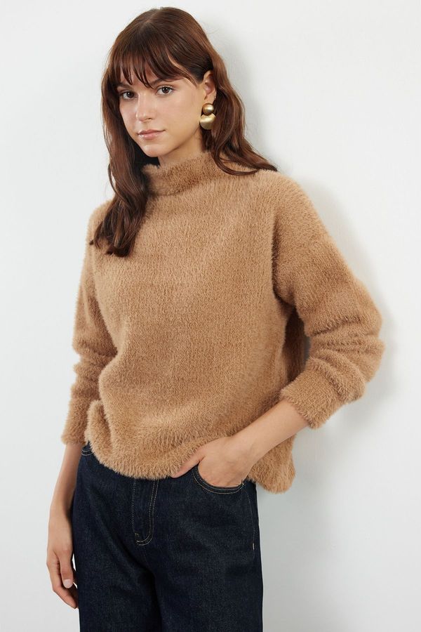 Trendyol Trendyol Camel Hairy/Beard Thread High Collar Knitwear Sweater