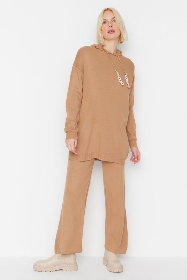 Trendyol Trendyol Camel Threads Chain Detailed Sweater-Pants Knitwear Set