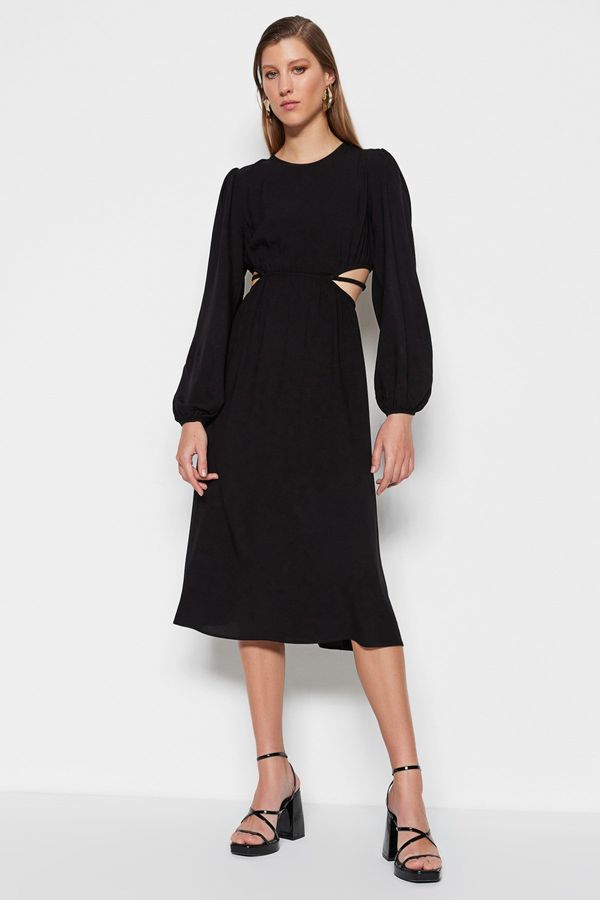 Trendyol Trendyol черен A-Line Midi тъкани изрязани/прозорец детайл тъкани рокля