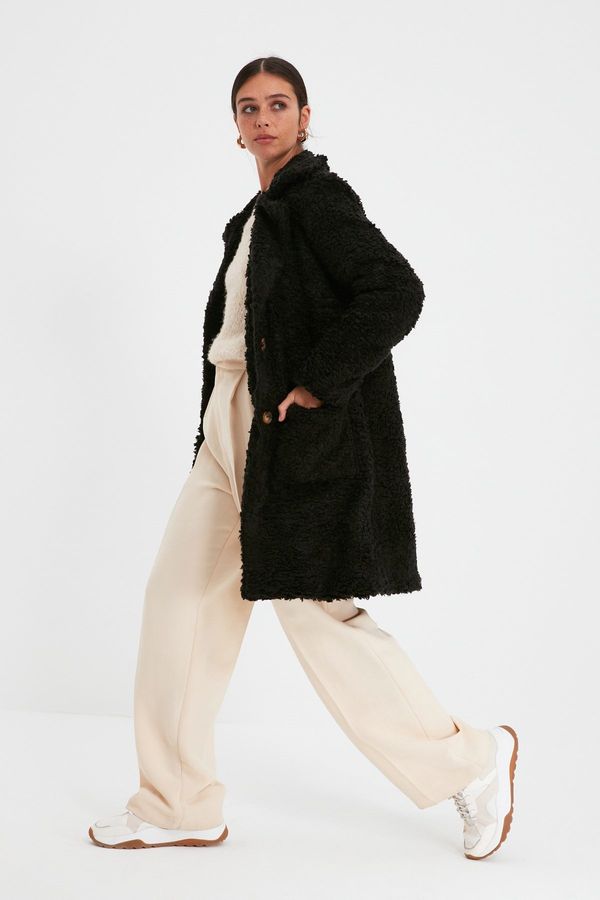 Trendyol Trendyol черен бутон за закрепване плюшено палто