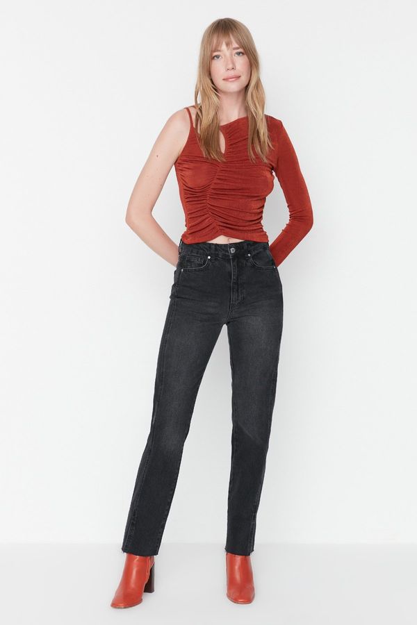 Trendyol Trendyol черен цепка висока талия Bootcut дънки