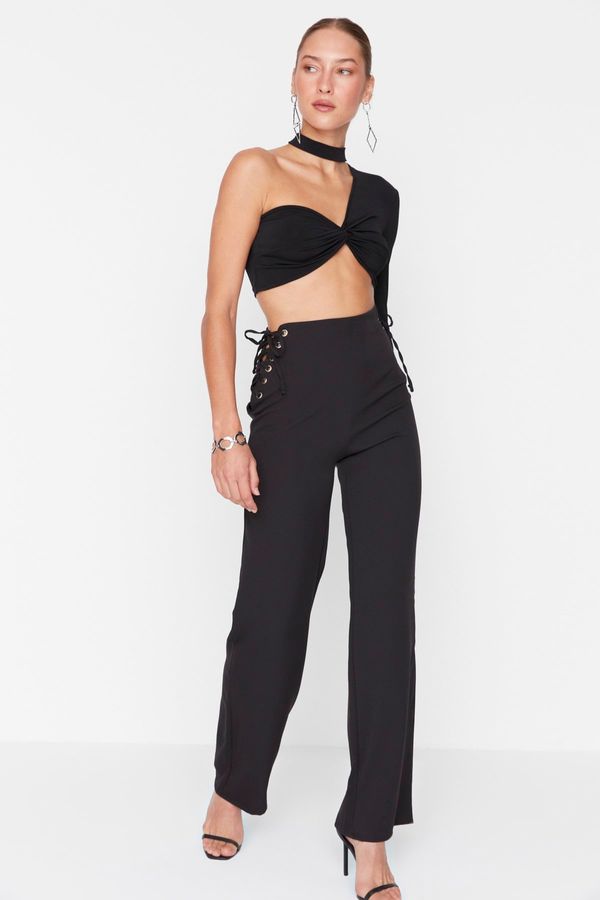 Trendyol Trendyol черен дантела нагоре детайл тъкани панталони