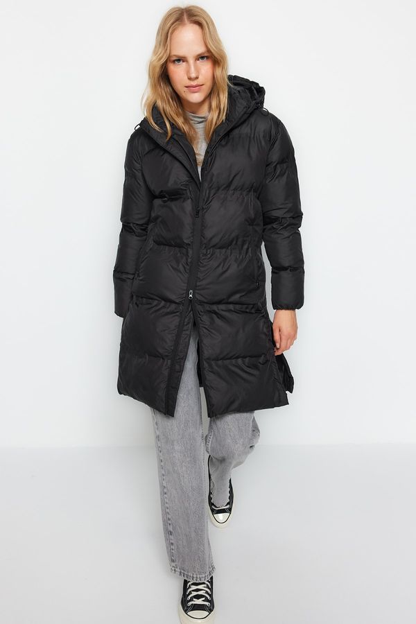 Trendyol Trendyol черен извънгабаритни качулка вода репелент дълго надуваеми палто