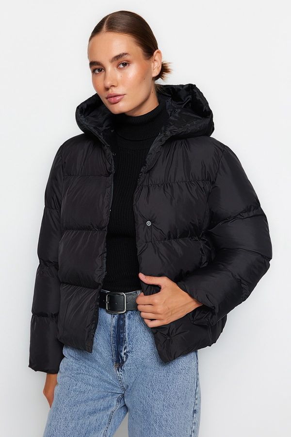 Trendyol Trendyol черен извънгабаритни качулка вода репелент надуваеми палто