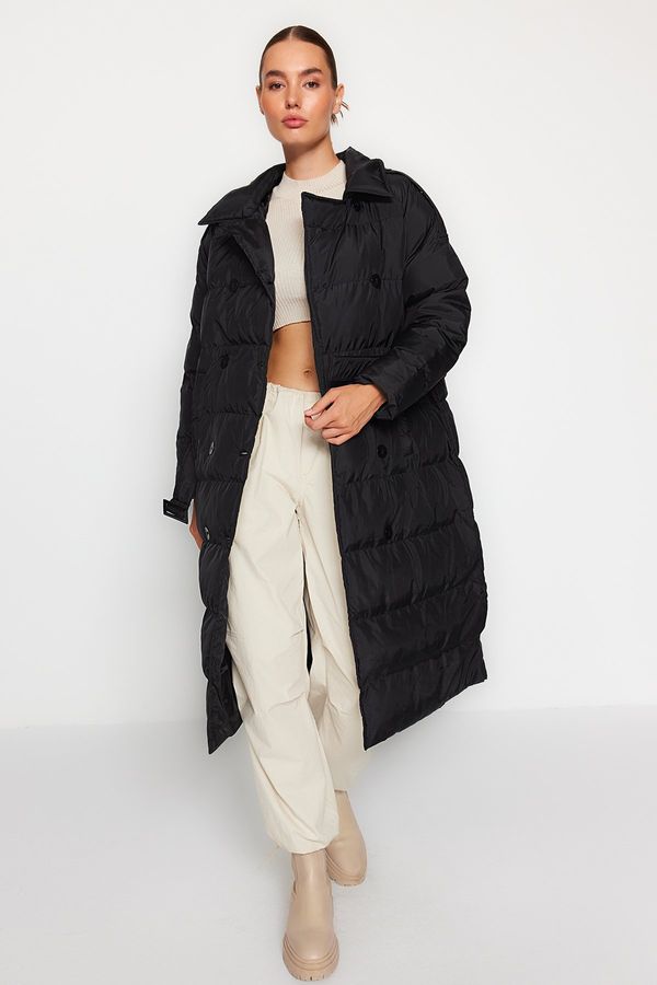 Trendyol Trendyol черен колан вода репелент дълго надуваеми палто