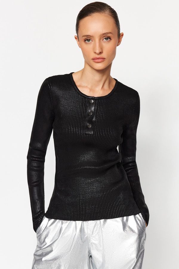 Trendyol Trendyol черен лист трикотаж пуловер