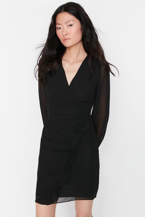 Trendyol Trendyol черен мини двуреден тъкани облицовани тъкани рокля