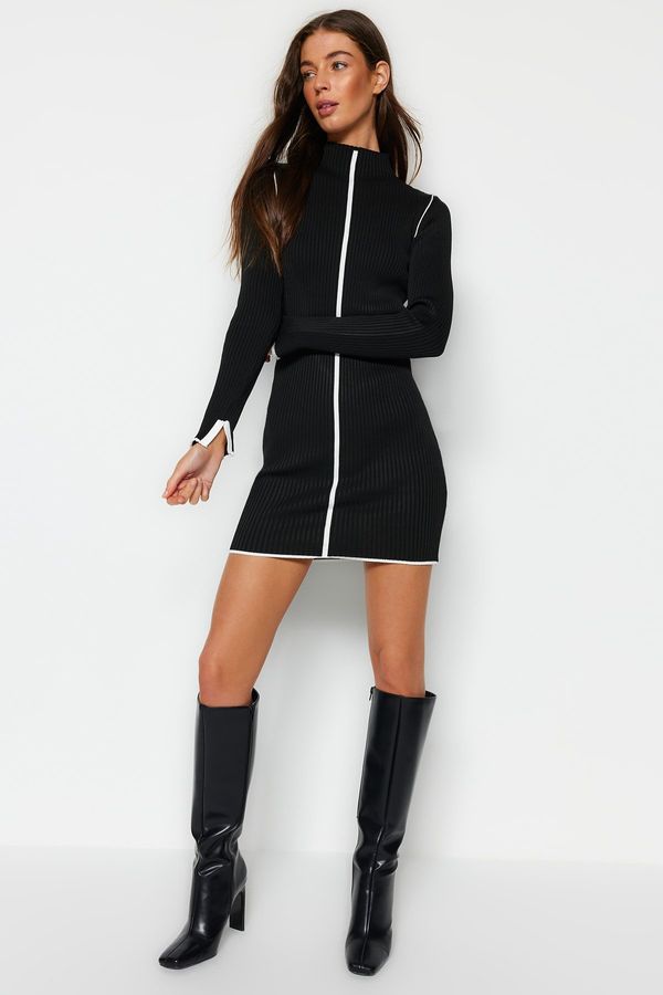 Trendyol Trendyol черен мини пуловер контраст цветна рокля