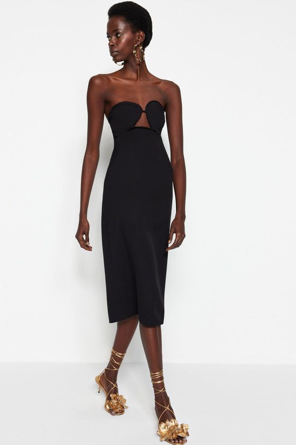 Trendyol Trendyol черен монтирани прозорец / нарязани тъкани подробно елегантна вечерна рокля